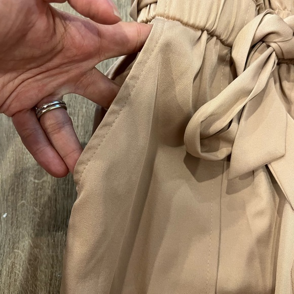 Dusty Rose Sateen High Waisted Paper Bag Style Trousers - Picture 3 of 12